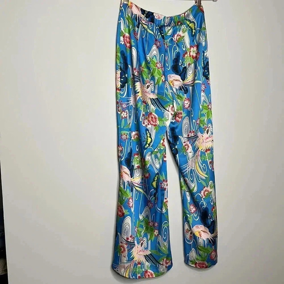 Zara Blue Floral Flared Leg Cropped Trouser Pants Size M - Picture 12 of 12